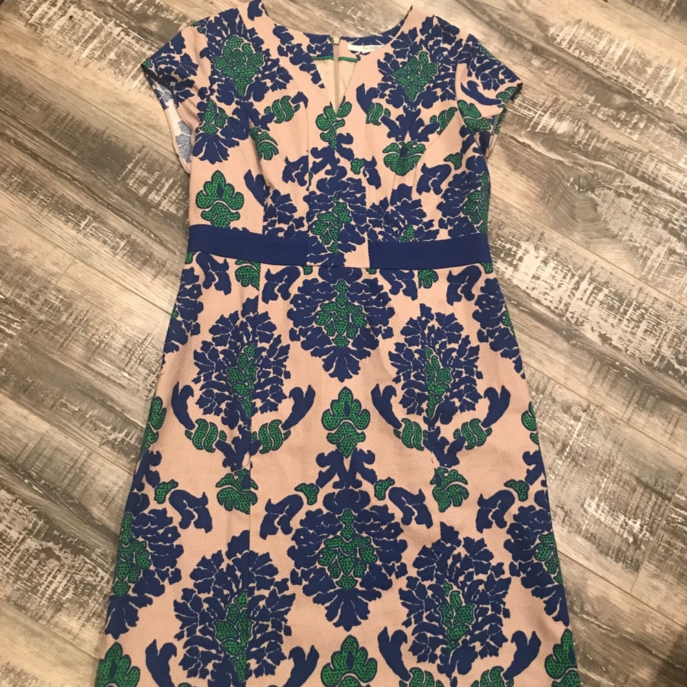 Boden dress blue/tan and green. US 10r